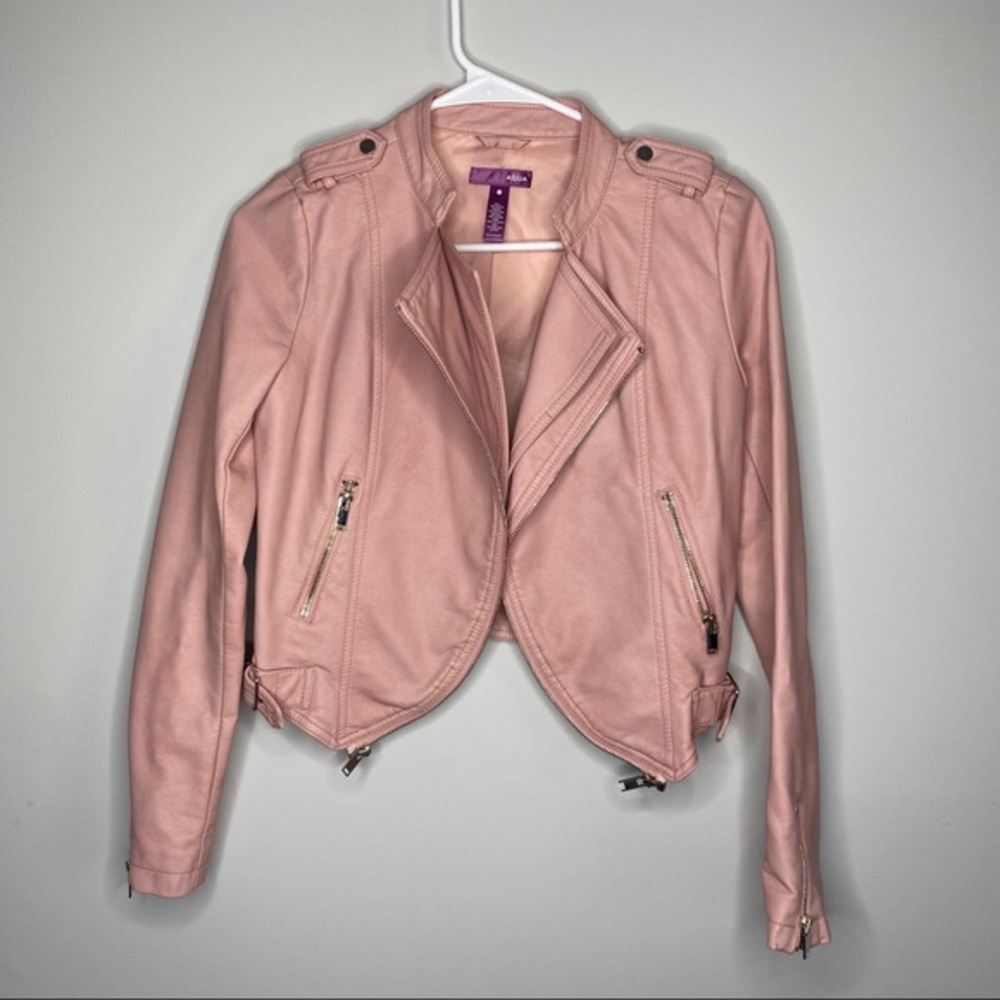 [Aqua] Pink Faux Leather Jacket